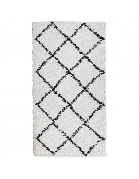 Tappeto Shaggy a Pelo Lungo Moderno Crema e Nero 60x110 cm