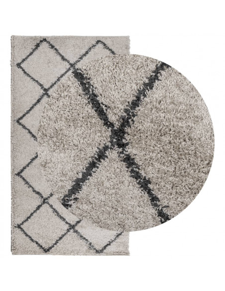 Tappeto Shaggy a Pelo Lungo Moderno Beige e Antracite 60x110cm