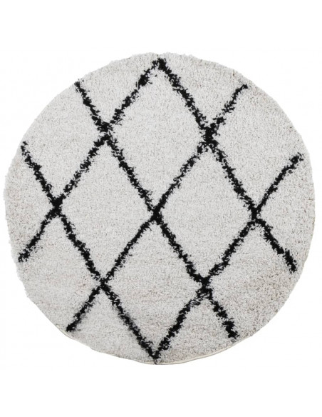 Tappeto Shaggy a Pelo Lungo Moderno Crema e Nero Ø 80 cm