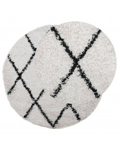 Tappeto Shaggy a Pelo Lungo Moderno Crema e Nero Ø 80 cm 2