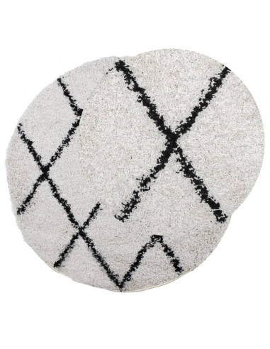 Tappeto Shaggy a Pelo Lungo Moderno Crema e Nero Ø 80 cm