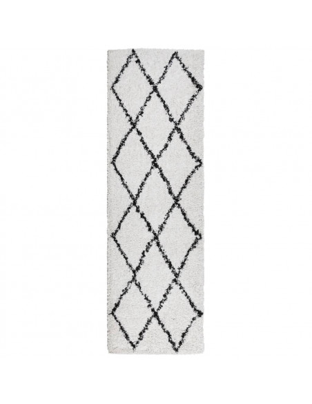 Tappeto Shaggy a Pelo Lungo Moderno Crema e Nero 80x250 cm