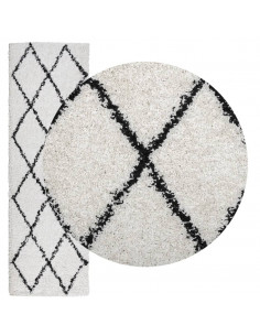 Tappeto Shaggy a Pelo Lungo Moderno Crema e Nero 80x250 cm 2
