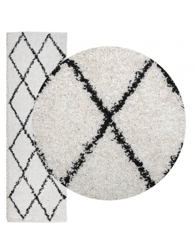 Tappeto Shaggy a Pelo Lungo Moderno Crema e Nero 80x250 cm
