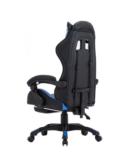 Sedia da Gaming con Poggiapiedi Blu e Nera in Similpelle