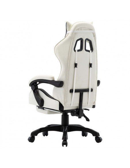 Sedia da Gaming con Poggiapiedi Nera e Bianca in Similpelle