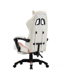 Sedia da Gaming con Poggiapiedi Rosa e Bianca in Similpelle