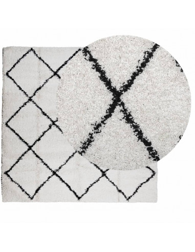 Tappeto Shaggy a Pelo Lungo Moderno Crema e Nero 160x160 cm