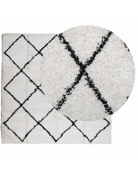 Tappeto Shaggy a Pelo Lungo Moderno Crema e Nero 160x160 cm