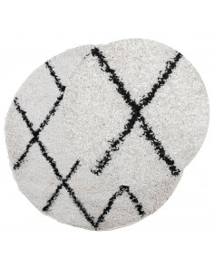 Tappeto Shaggy a Pelo Lungo Moderno Crema e Nero Ø 120 cm 2