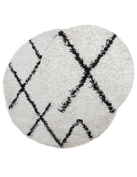 Tappeto Shaggy a Pelo Lungo Moderno Crema e Nero Ø 120 cm
