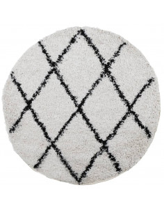 Tappeto Shaggy a Pelo Lungo Moderno Crema e Nero Ø 240 cm