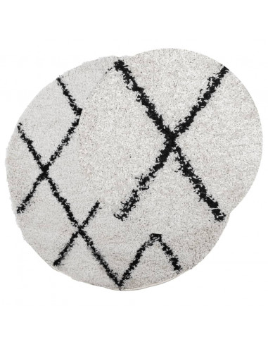 Tappeto Shaggy a Pelo Lungo Moderno Crema e Nero Ø 240 cm