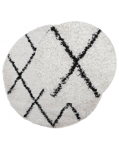 Tappeto Shaggy a Pelo Lungo Moderno Crema e Nero Ø 160 cm