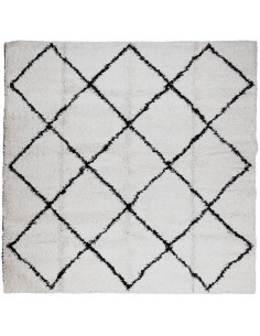 Tappeto Shaggy a Pelo Lungo Moderno Crema e Nero 120x120 cm