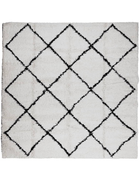 Tappeto Shaggy a Pelo Lungo Moderno Crema e Nero 120x120 cm