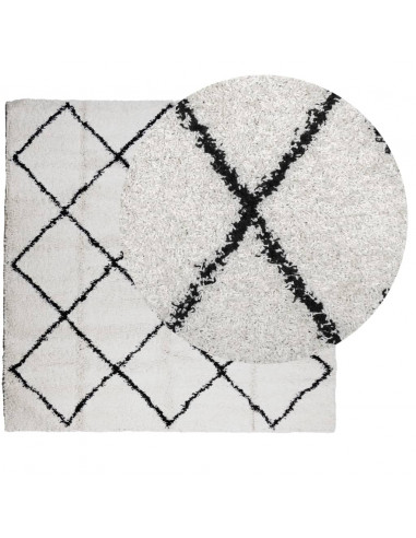 Tappeto Shaggy a Pelo Lungo Moderno Crema e Nero 120x120 cm