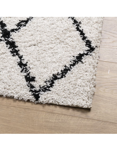 Tappeto Shaggy a Pelo Lungo Moderno Crema e Nero 120x120 cm