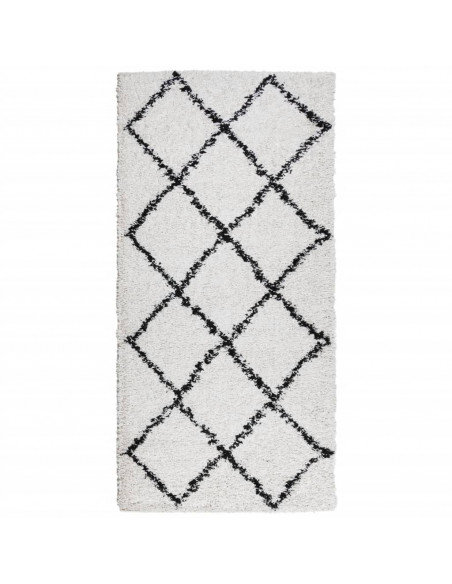 Tappeto Shaggy a Pelo Lungo Moderno Crema e Nero 100x200 cm