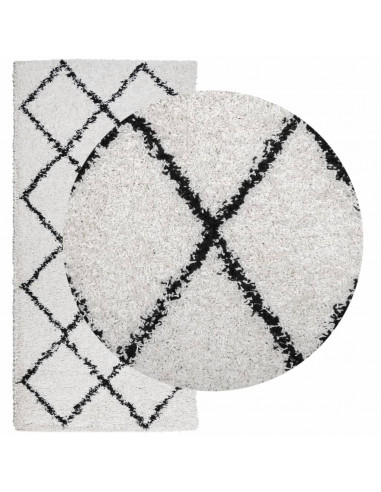 Tappeto Shaggy a Pelo Lungo Moderno Crema e Nero 100x200 cm