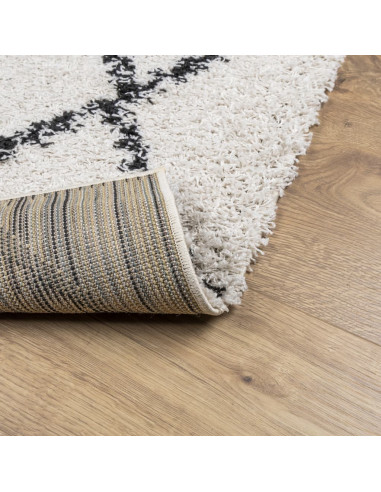 Tappeto Shaggy a Pelo Lungo Moderno Crema e Nero 100x200 cm