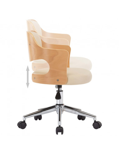 Sedia da Ufficio Girevole Crema in Legno Piegato e Similpelle