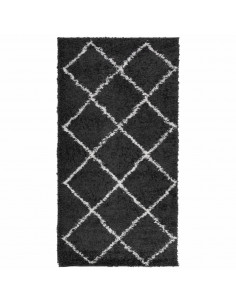 Tappeto Shaggy a Pelo Lungo Moderno Crema e Nero 80x150 cm