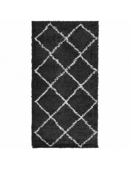 Tappeto Shaggy a Pelo Lungo Moderno Crema e Nero 80x150 cm