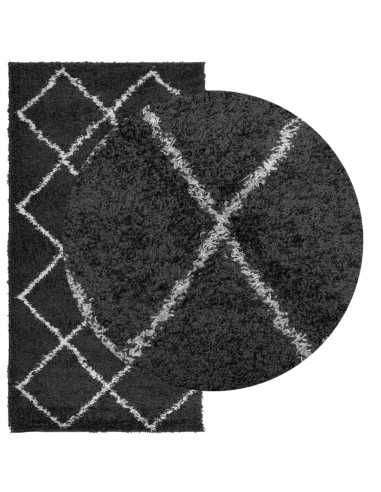 Tappeto Shaggy a Pelo Lungo Moderno Crema e Nero 80x150 cm