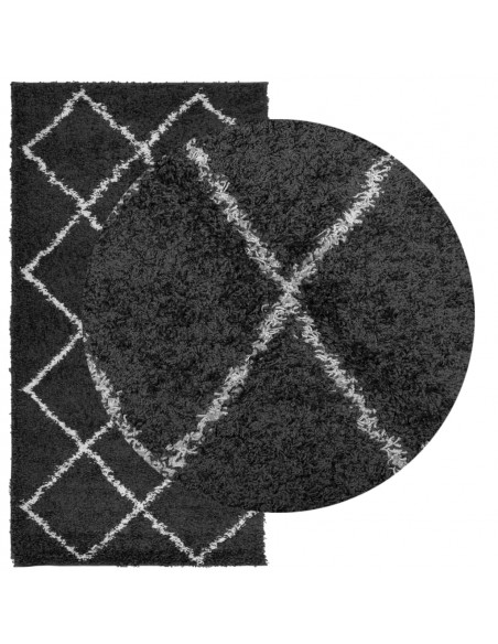 Tappeto Shaggy a Pelo Lungo Moderno Crema e Nero 80x150 cm