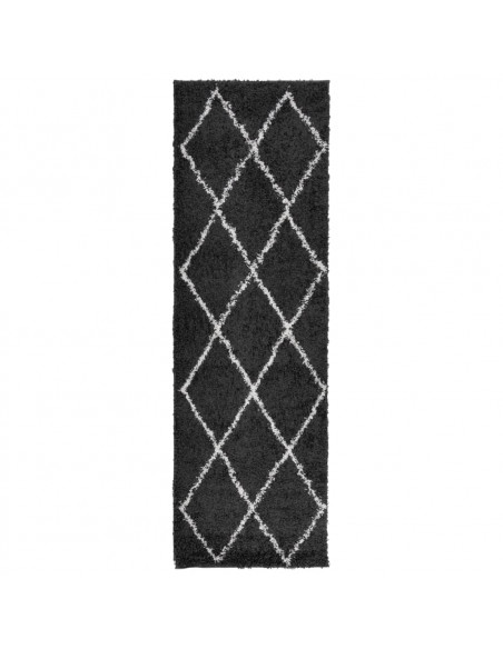 Tappeto Shaggy a Pelo Lungo Moderno Crema e Nero 80x250 cm