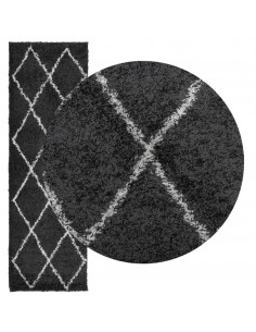 Tappeto Shaggy a Pelo Lungo Moderno Crema e Nero 80x250 cm 2