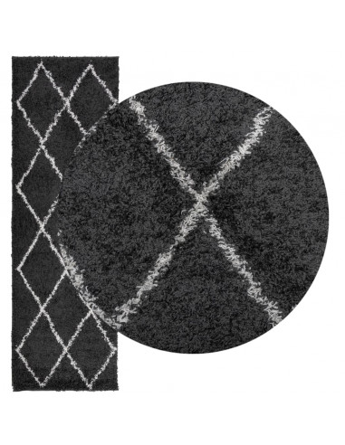 Tappeto Shaggy a Pelo Lungo Moderno Crema e Nero 80x250 cm