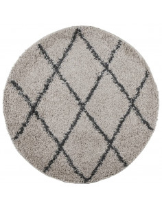 Tappeto Shaggy a Pelo Lungo Beige e Antracite Ø 80 cm
