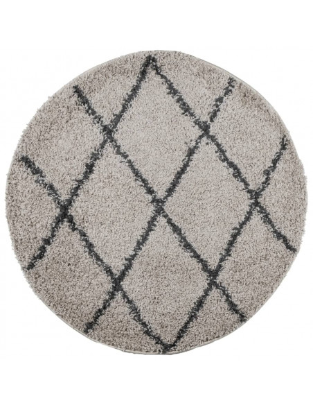 Tappeto Shaggy a Pelo Lungo Beige e Antracite Ø 80 cm