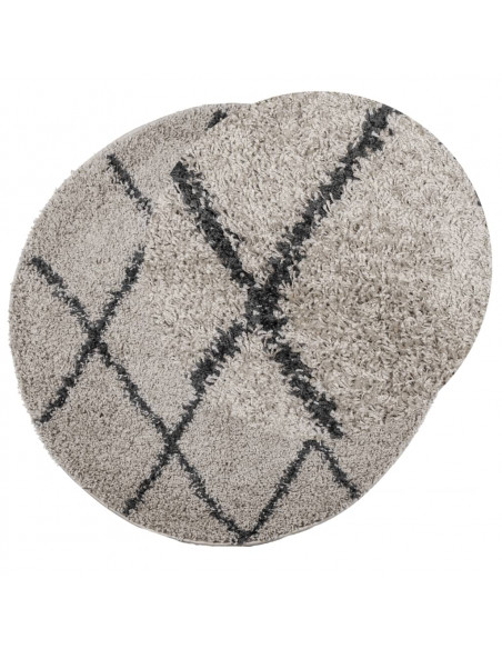 Tappeto Shaggy a Pelo Lungo Beige e Antracite Ø 80 cm