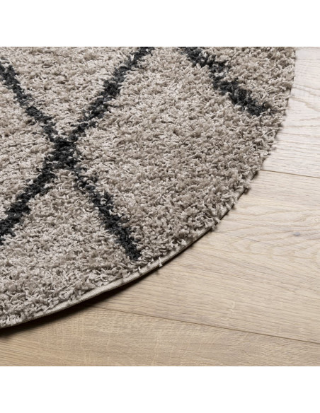 Tappeto Shaggy a Pelo Lungo Beige e Antracite Ø 80 cm
