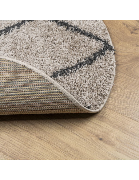 Tappeto Shaggy a Pelo Lungo Beige e Antracite Ø 80 cm