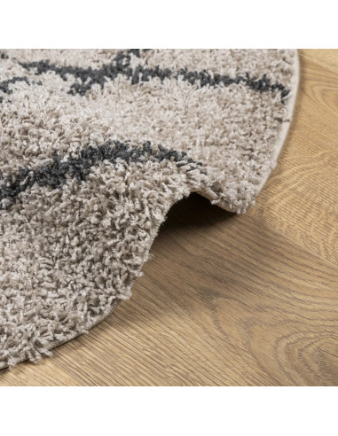 Tappeto Shaggy a Pelo Lungo Beige e Antracite Ø 80 cm