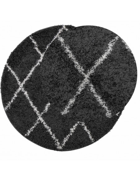 Tappeto Shaggy a Pelo Lungo Moderno Nero e Crema Ø 240 cm