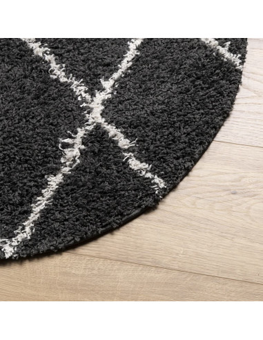 Tappeto Shaggy a Pelo Lungo Moderno Nero e Crema Ø 240 cm