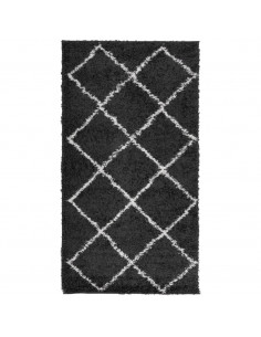 Tappeto Shaggy a Pelo Lungo Moderno Crema e Nero 60x110 cm