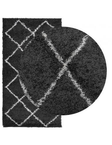 Tappeto Shaggy a Pelo Lungo Moderno Crema e Nero 60x110 cm