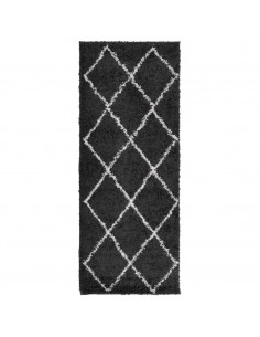 Tappeto Shaggy a Pelo Lungo Moderno Nero e Crema 80x200 cm