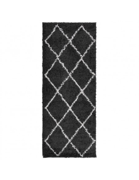 Tappeto Shaggy a Pelo Lungo Moderno Nero e Crema 80x200 cm