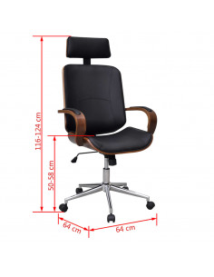 Sedia da Ufficio Girevole in Legno Similpelle con Poggiatesta