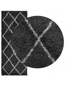 Tappeto Shaggy a Pelo Lungo Moderno Nero e Crema 80x200 cm 2