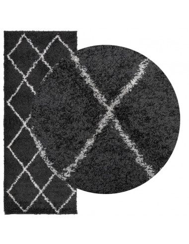Tappeto Shaggy a Pelo Lungo Moderno Nero e Crema 80x200 cm