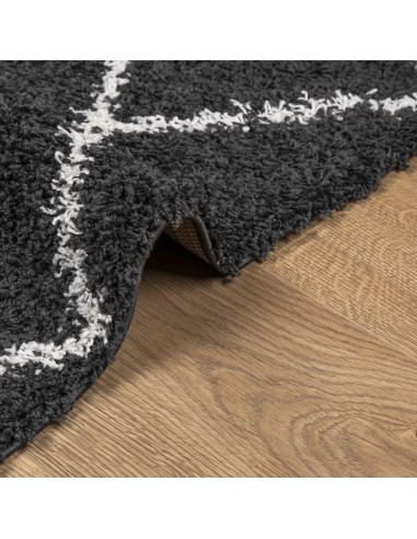 Tappeto Shaggy a Pelo Lungo Moderno Nero e Crema 80x200 cm
