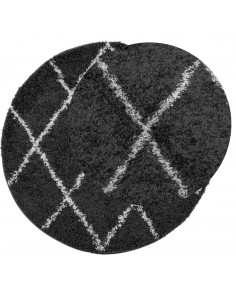 Tappeto Shaggy a Pelo Lungo Moderno Nero e Crema Ø 280 cm 2